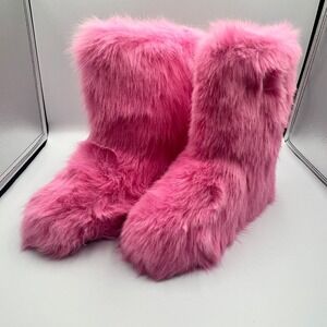 Fashion Nova Melanie-21 Pink Faux Fur Boots Women's Size 8 Chilly Days Booties